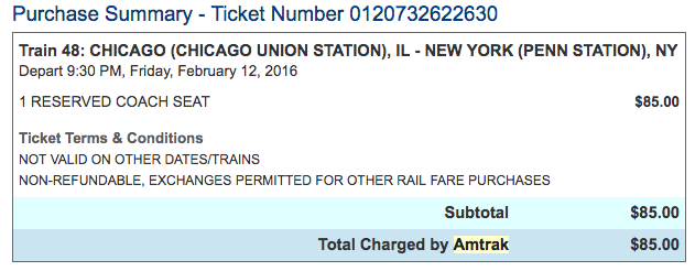 Chicago Union Station to New York Penn Station Amtrak Train Ticket West Coast to East Coast USA by Train